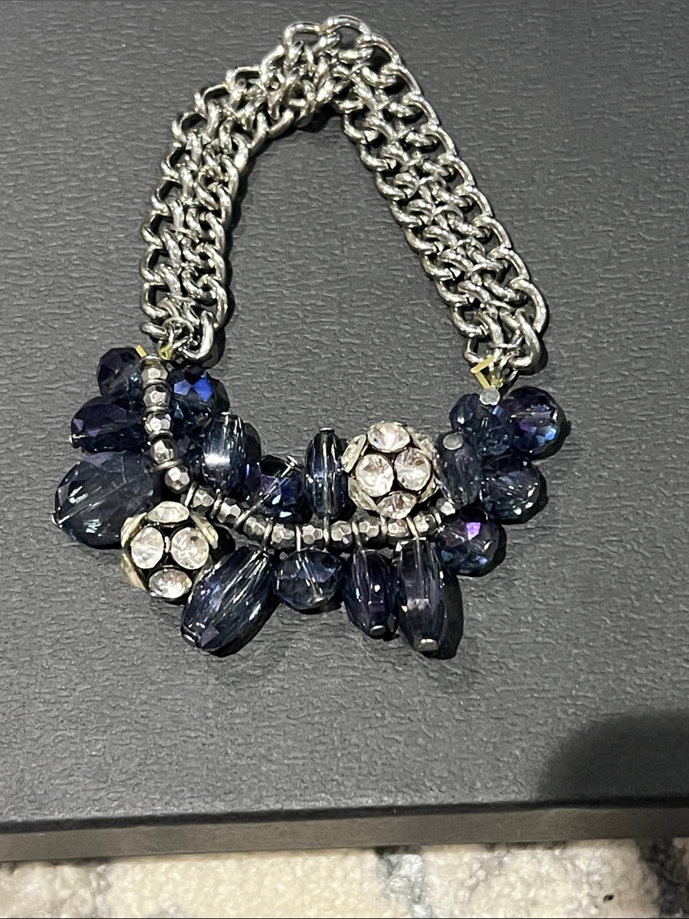 Statement Chunky Bracelet with Dark Blue Crystal Charm Clusters.  NEW
